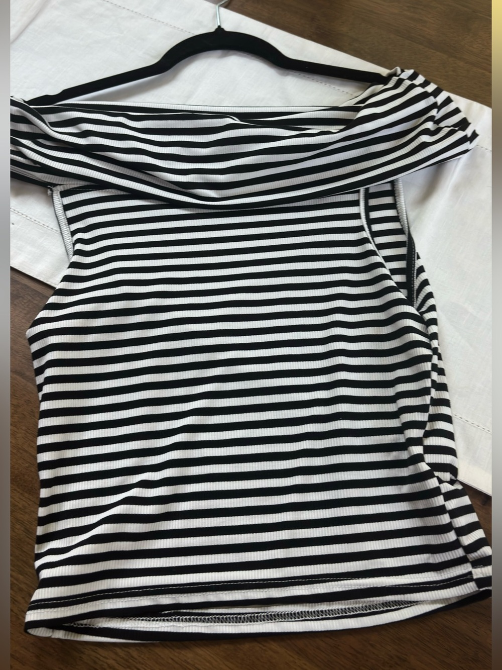 Off-Shoulder Black & White Striped Tank Top